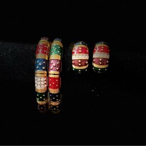 Joan Rivers Rhinestone Multi-Colored Bracelet Set Stretch Bangle And Earrings